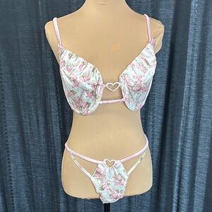 For Love And Lemons White and Pink Floral Bra Set